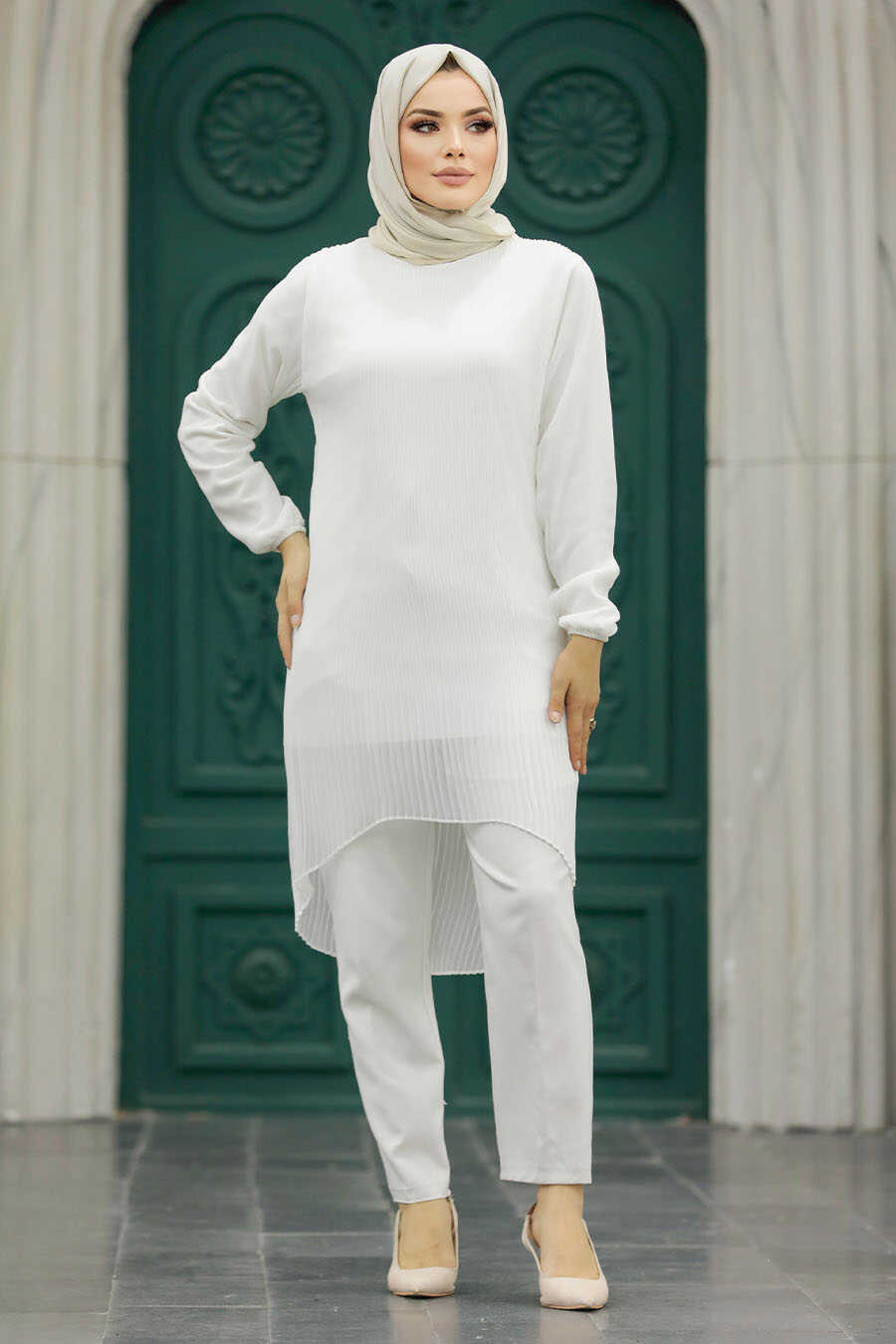 Neva Style - White Hijab For Women Tunic 91235B