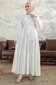  White Hijab Gilet Dress 577B - 2