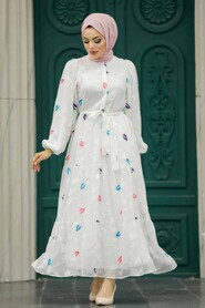  White Hijab Maxi Dress 13025B - 1
