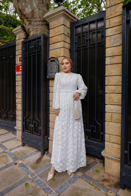  White Hijab Maxi Dress 1388B - NEVA STYLE