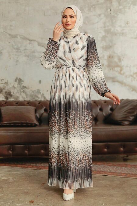  White Hijab Maxi Dress 3889B - NEVA STYLE