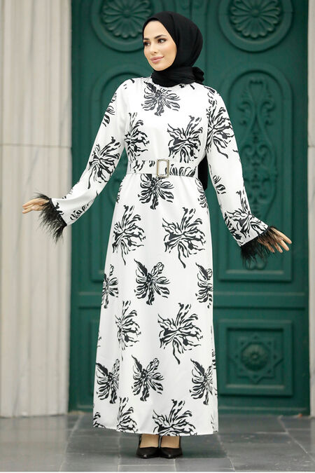  White Hijab Maxi Dress 77301B - NEVA STYLE