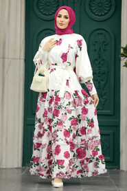  White Hijab Turkish Dress 22356B - 2