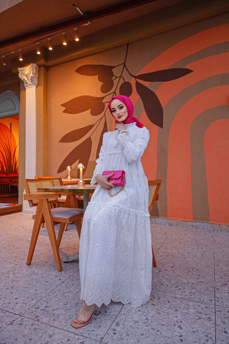  White Long Dress 13440B - NEVA STYLE