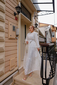  White Long Dress for Muslim Ladies 1389B - NEVA STYLE