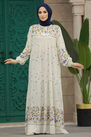 Neva Style - White Long Dress for Muslim Ladies 50095B - Thumbnail