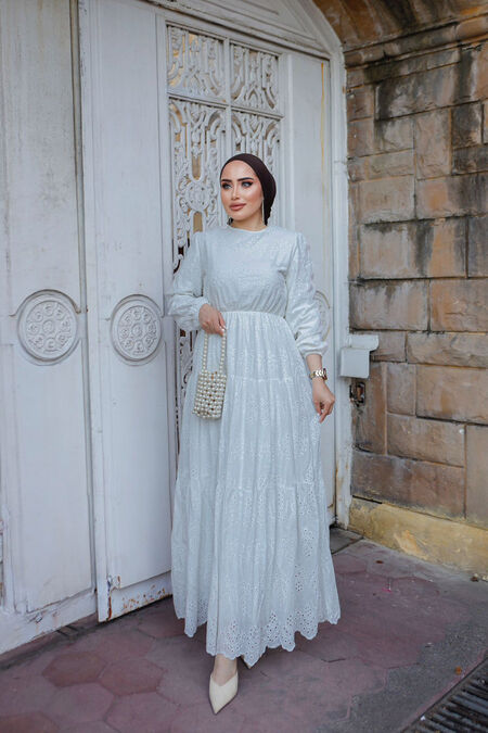  White Long Muslim Dress 13750B - NEVA STYLE