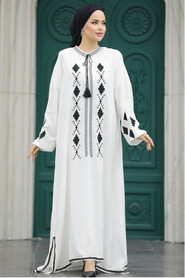  White Modest Abaya Dress 10136B - 1