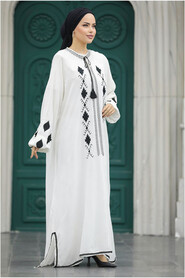 White Modest Abaya Dress 10136B - 2