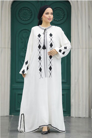  White Modest Abaya Dress 10136B - 3