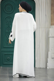  White Modest Abaya Dress 10136B - 4