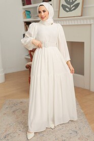  White Muslim Dress 11015B - NEVA STYLE