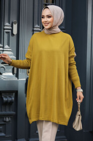 Oil Green High Quality Knitwear Tunic 3399YY - 1