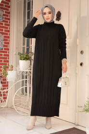 Modest Black Long Knitwear Dress 31230S - 3