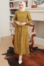 Oil Green Hijab Dress 1073YY - NEVA STYLE