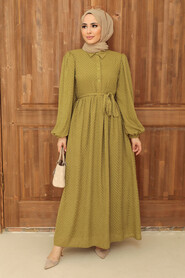 Oil Green Hijab Dress 13390YY - 1