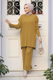 Oil Green Knitwear Muslim Dual Suit 33450YY - 1