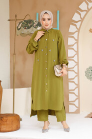 Oil Green Plus Size Dual Suit 12082YY - 3