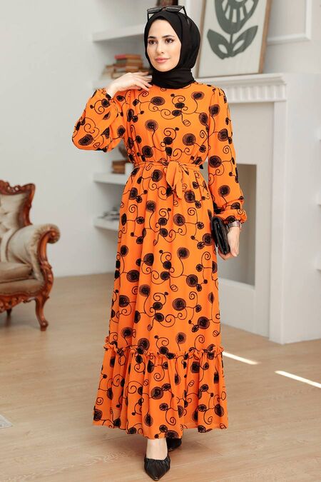 Orange Hijab Dress 13311T - NEVA STYLE