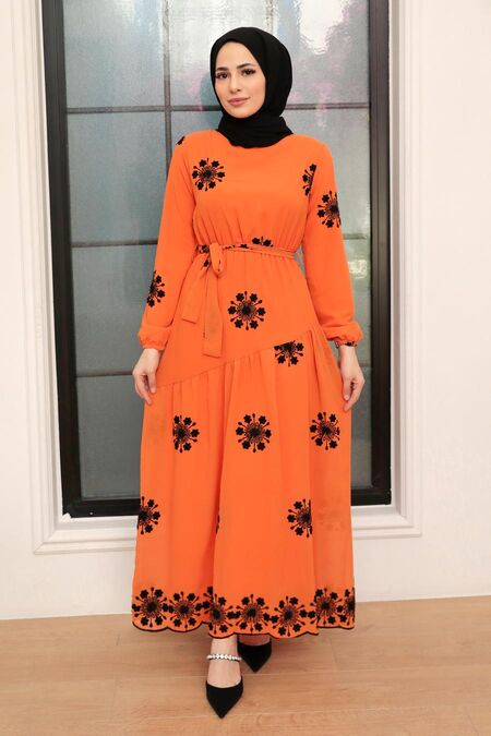 Orange Hijab Dress 1332T - NEVA STYLE
