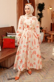 Orange Hijab Dress 23342T - 1