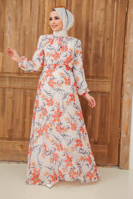 Orange Hijab Dress 279064T - NEVA STYLE