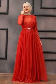 Orange Hijab Evening Dress 23341T - 4