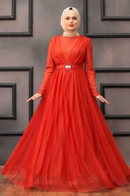 Orange Hijab Evening Dress 23341T - 1