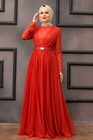 Orange Hijab Evening Dress 23341T - 3