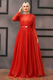 Orange Hijab Evening Dress 23341T - 2