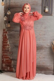 Orange Hijab Evening Dress 3498T - 3