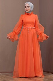 Orange Hijab Evening Dress 40420T - 1