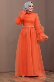 Orange Hijab Evening Dress 40420T - 2