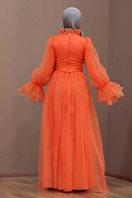 Orange Hijab Evening Dress 40420T - 3