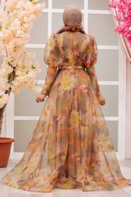 Orange Hijab Evening Dress 41082T - 2