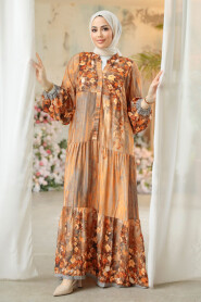 Orange Modest Floral Long Dress 18235T - 2