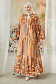 Orange Modest Floral Long Dress 18235T - 3