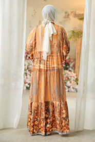 Orange Modest Floral Long Dress 18235T - 4