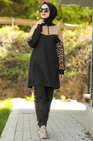 Patterned Biscuit Color Hijab Dual Suit Dress 60520BS - 1