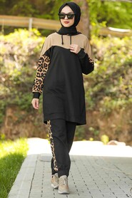 Patterned Biscuit Color Hijab Dual Suit Dress 60520BS - 3