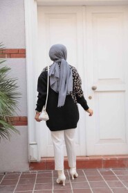 Patterned Black Knit Modest Sweater Tunic 8818S - 3
