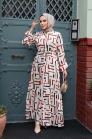 Patterned Brick Modest Dress 50253KRMT - 1
