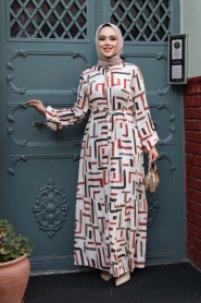 Patterned Brick Modest Dress 50253KRMT - 2
