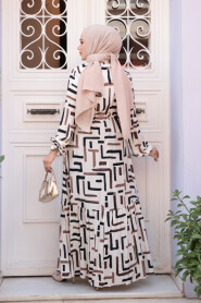 Patterned Brown Modest Dress 50253KH - 3