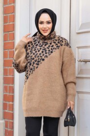 Patterned Camel Knit Modest Sweater Tunic 8818C - 2