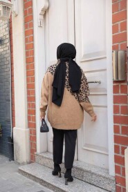 Patterned Camel Knit Modest Sweater Tunic 8818C - 3