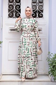 Patterned Green Modest Dress 50253Y - 2