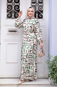 Patterned Green Modest Dress 50253Y - 3