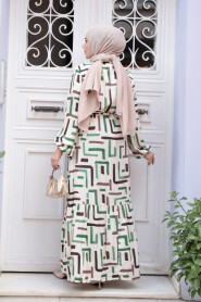 Patterned Green Modest Dress 50253Y - 4