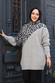 Patterned Grey Knit Modest Sweater Tunic 8818GR - 2